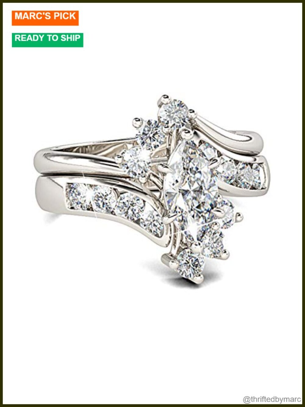 Sterling Silver Marquise Cut Bridal Set with Cubic Zirconia